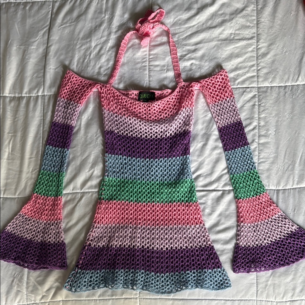 Club Exx Colorful Striped Knit Dress / Cover Up